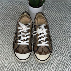 Coach Brown Signature Canvas Low-Top Sneakers with White Accents